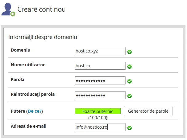 Editare cont nou WHM